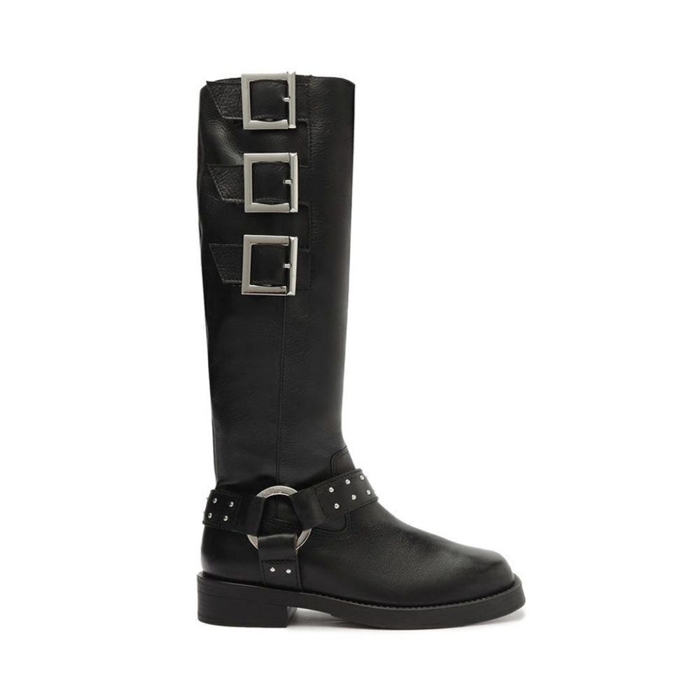 Schutz Luccia Buckle Black Graxo Leather Women's Boot Moto Grunge Punk Casual